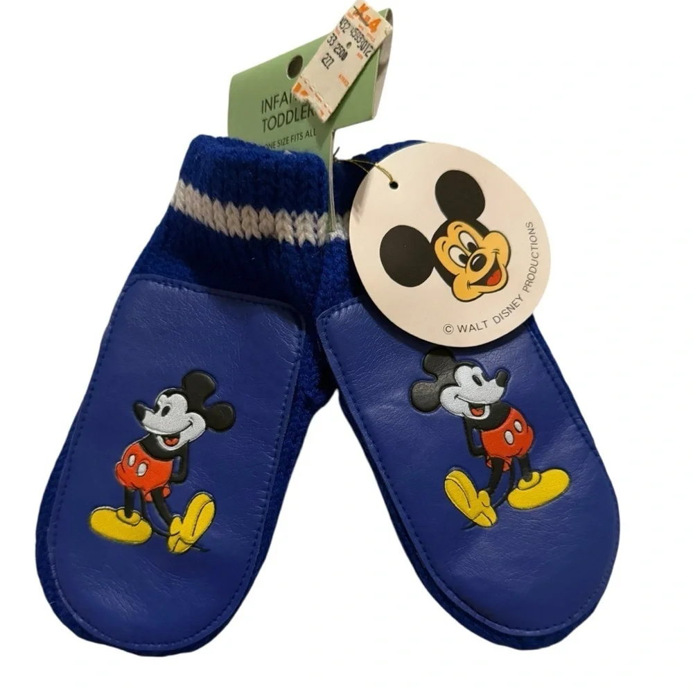 Vintage Mickey Mouse Infant/Toddler Mittens Walt Disney Productions NWT Knit